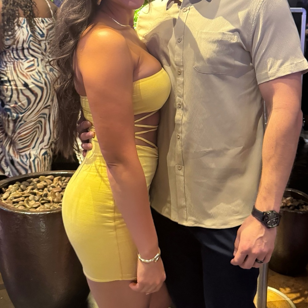Oh Polly Yellow Strapless Cut-Out Dress - Picture 2 of 4